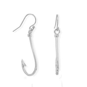 🎣 Fish Hook Dangle Earrings in Sterling Silver